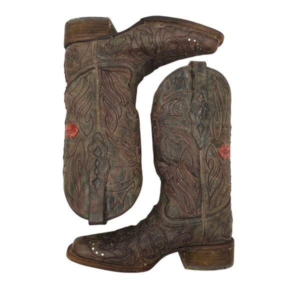 Corral Western Boots Leather Women 6.5M Cross Stud Embroidery Square Toe Cowgirl - Picture 3 of 14